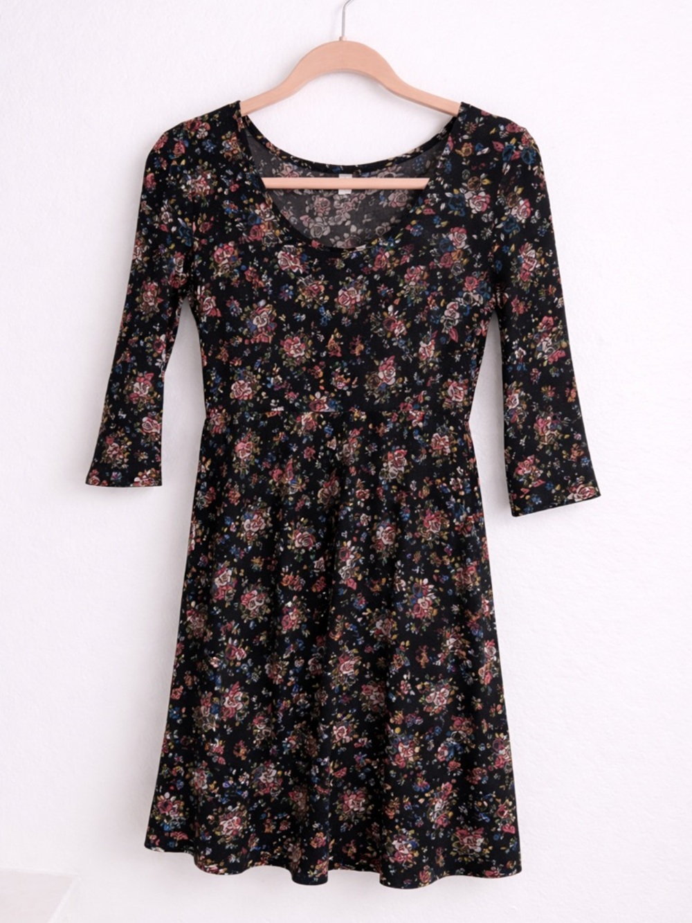 Xhilaration Black Floral Long-Sleeve Fit & Flare Dress